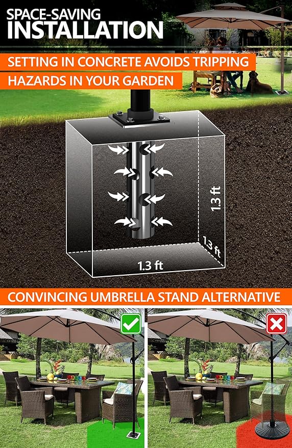 4smile In-ground umbrella base - In Ground umbrella holder, stainless steel - Parasol stand outdoor base, high load capacity and durable quality