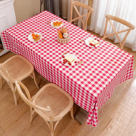 Heavy Duty Vinyl Tablecloth with Flannel Backing Waterproof Oil-Proof Plastic Table Cloth Stain-Resistant Wipeable Rectangle or Square Table Cover for Indoor and Outdoor (Red Checkered, 60x102 Inch)