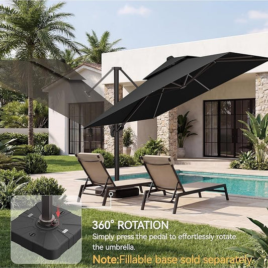 10x10 FT Patio Umbrella, Large Cantilever Double Top Heavy Duty Offset Umbrellas with 360° Rotation, Outdoor shade for Garden Deck Pool, Grey