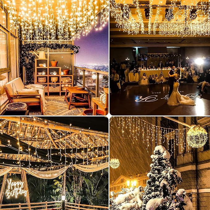 Icicle Lights for Outside 33FT 400 LED Warm White Christmas Lights | Connectable Plug in Icicle Christmas Lights Outdoor Waterproof 8 Modes for House Indoor Party Wedding Decoration