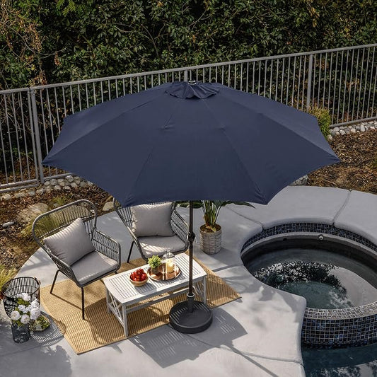 Sunline 9 ft Patio Umbrella with Crank & Push Button Tilt, Outdoor Market Umbrella with UV Protection & Wind Vent and Fiberglass Ribs, Metal Frame for Deck, Pool & Table, Navy Blue