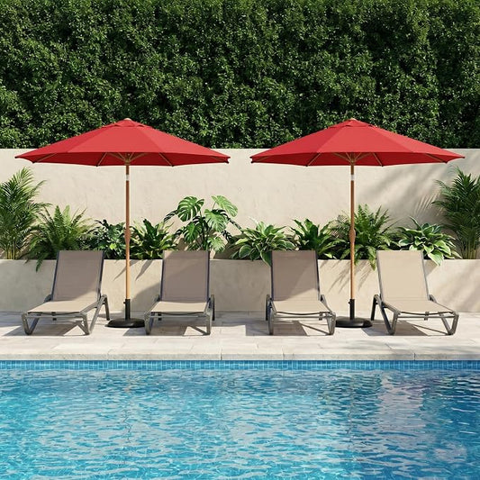 9ft Outdoor Patio Umbrella, Market Table Umbrella with Crank and Easy Push Button Tilt, Wood Grain Frame, UPF 50+ for Pool, Garden, Deck, Backyard