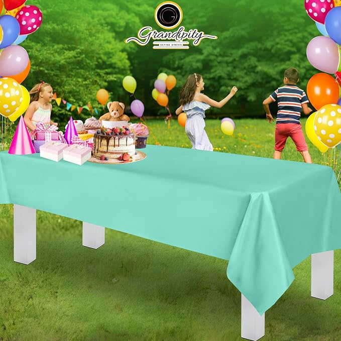 Grandipity 12 Pack Premium Disposable Plastic Tablecloth 54 Inch. x 108 Inch. Decorative Rectangle Table Cover - Aqua
