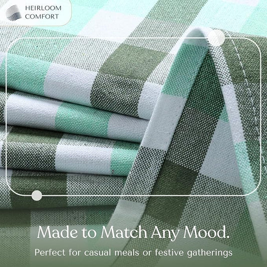 Gingham Tablecloth, 60x102 Inch, Soft Cotton Checkered Table Cover, Reusable & Durable for Daily Use, Garden Parties, Kitchen Decor, Outdoor Dining, Mint Green, Aqua Green, White
