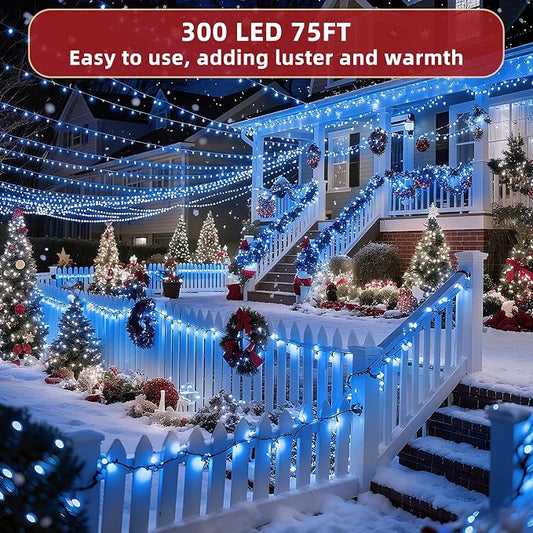 300LED 75FT Christmas Lights Indoor, LED Christmas Tree Decoration Lights with 12 Modes & Timer Memory, Dimmable Plug in Waterproof LED Xmas Light for Yard Trees Wedding Party Holiday Blue