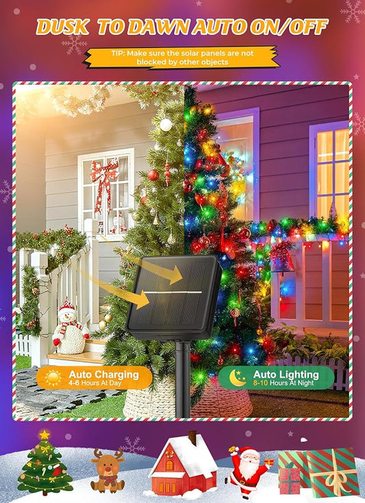 Brightown Solar Christmas Lights, 4 Pack Total 184FT 480 LED, Multicolor | Solar String Lights Outdoor Waterproof Green Wire with 8 Modes, Solar Fairy Light for Garden Yard Patio Party Decors