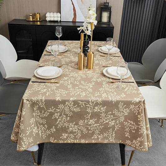 LIBERECOO Vinyl Tablecloth with Flannel Backing –Indigo Botanical Charm, Waterproof, Wipeable, Durable Table Cover – 4 Colors