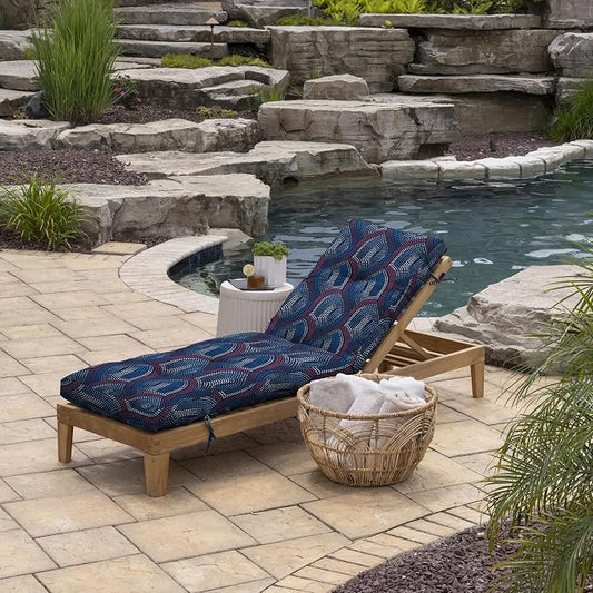 Arden Outdoor Tufted Chaise Cushion, 22x76, Sapphire Liberty Mosaic | Plush Comfort, Modern Tuft, Lounge Cushion, Rain-Proof, Fade Resistant, Mold and Mildew Resistant
