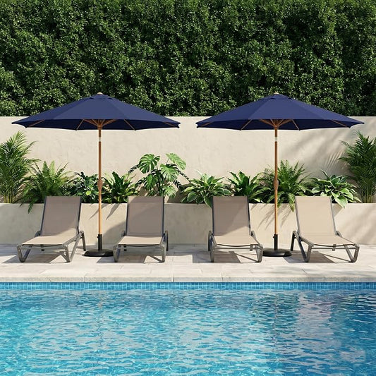 9ft Outdoor Patio Umbrella, Market Table Umbrella with Crank and Easy Push Button Tilt, Wood Grain Frame, UPF 50+ for Pool, Garden, Deck, Backyard