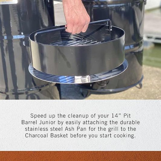 Pit Barrel Cooker Stainless Steel Ash Pan - Pit Barrel Junior | Attachable Barrel Smoker Ash Pan Accessory | Saves Clean Up time | For the 14 inch Pit Barrel Junior BBQ Drum Smoker