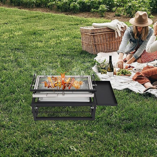 360° Rotating Barbecue Grill, Charcoal Flip Grill For Bbq With Adjustable Height, Portable Charcoal Bbq Grill With Wheels, Flip Grill For Outdoor Picnics, Camping, 24.41 * 14.76 * 31.1 In