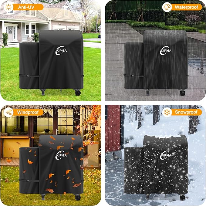 Kipiea 600D Heavy Duty Grill Cover for Traeger Tailgater 20, Waterproof Wood Pellet Smoker Cover with Windproof Buckles, Pellet BBQ Grill Covers for Outside Anti-UV, No Tear, No Fading