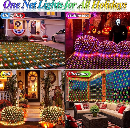 12ft x 12ft Net Lights Halloween Decorations, 400LED 35 Colors Changing Large Gazebo Net Lights Clear Wire, Waterproof Fairy Lights Chandelier for Patio Pergolas Backyard Bush Wedding Outdoor Party
