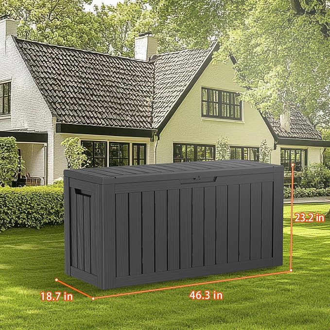 Vixzen 80 Gallon Resin Deck Box, Lockable Outdoor Storage Box for Patio Cushions Storage Furniture,Garden Tools, Pool Supplies, Weatherproof and UV Resistant- Black