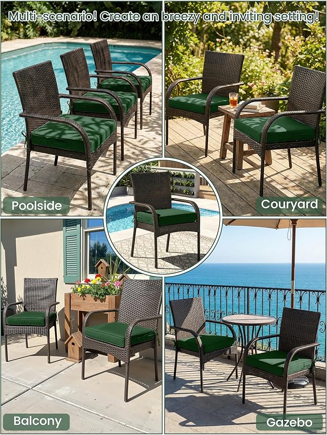 Outdoor Chair Cushion 22 x 22 x 4 Inches Patio Furniture Outdoor Waterproof Seat Cushion, Patio Chair Cushion with Handles and Ties, Square Dining Chair Cushion Set of 2, Green