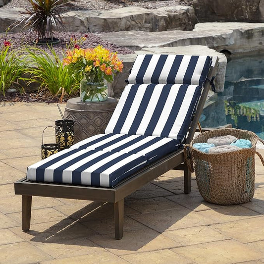 Arden Outdoor Chaise Cushion, 21x72, Blue Cabana Stripe