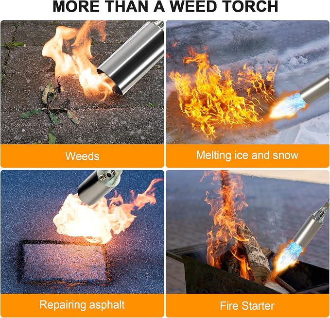 Propane Torch Kit Weed Burner 1,800,000 BTU, Built-in Igniter, 10FT Hose | Heavy Duty Flame Thrower Gun with 30" High Flame, Detachable Long Reach Torch for Weeds, Ice, Snow, Asphalt