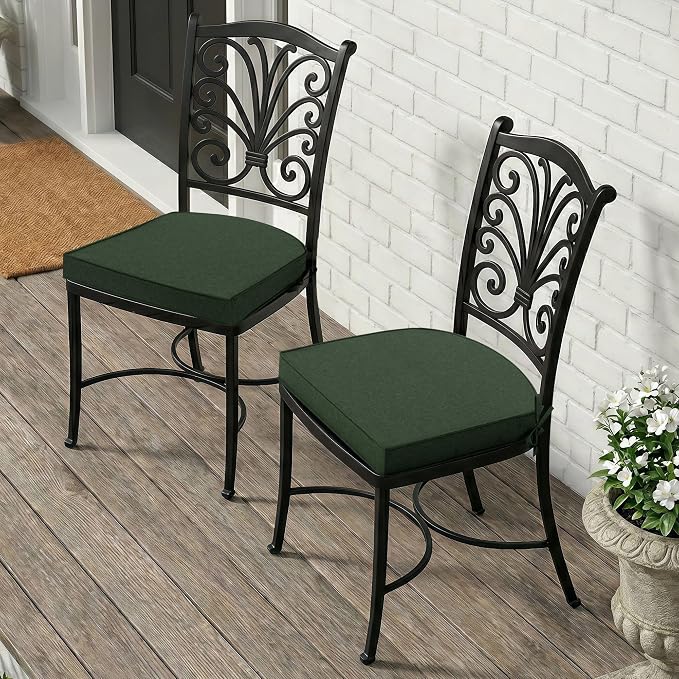 Outdoor Chair Cushions D Shaped, Set of 4, 17 x 16 in, Olive Green | Water Resistant, Fade Resistant, Patio Furniture Seat Chair Pads Replacement with Ties, Non-Slip Bottom, Removable Cover