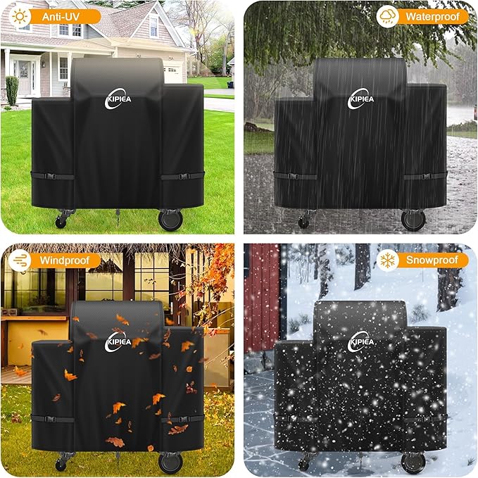 Kipiea Heavy Duty Grill Cover for Traeger Ironwood 650, 600D Oxford Fabric Wood Pellet Smoker Covers Waterproof & Windproof, Pellet BBQ Grill Cover for Outside Anti-UV, No Tear, No Fading