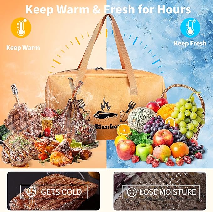 BBQ Blanket for Resting Meat, Insulated Meat Resting Bag for Moisture Retention and Tender BBQ, Heavy-Duty Meat Blanket with Wide Mouth Design for Briskets, Pork Shoulders, Steaks
