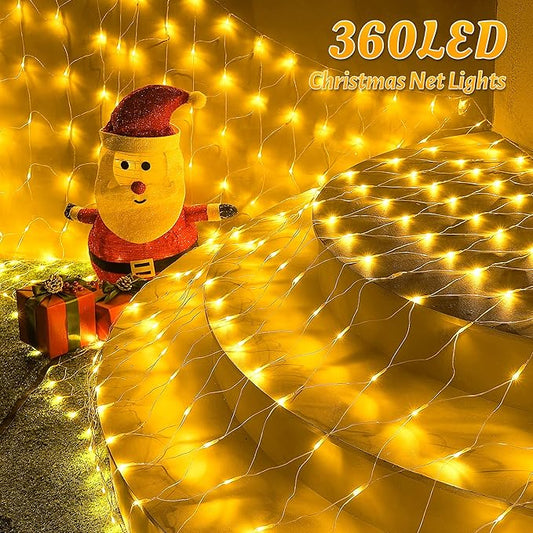 HEYFUNi Net Mesh Waterproof String Lights,360LED 13ft x 5ft Christmas Net Lights, 8 Modes,Connectable for Indoor Outdoor, Curtain,Garden,Christmas Tree, Bush, Party, Holiday, Wall Decor (Warm White)