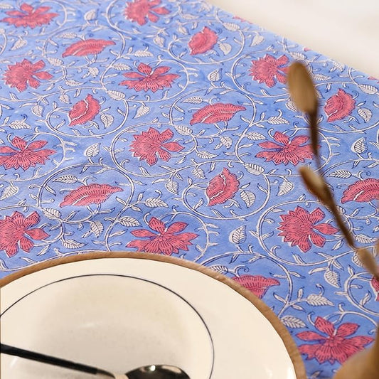 100% Cotton Hand Block Printed, Tablecloth for Kitchen, Dining, Table Cover for Parties, Chritmas, Weddings, Barbecues and Summer picnics Table Cloth