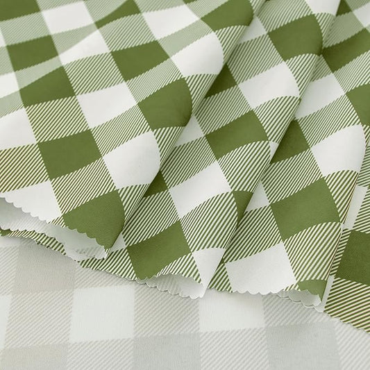 Waterproof Plaid Tablecloth Fabric - Round 120 Inch Classic Gingham Checker Table Cloth for Indoor/Outdoor Use - Buffalo Table Cover for Picnics, BBQs, and Parties
