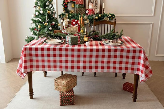 Classic Gingham Plaid Tablecloth Fabric - Rectangular 58x102 Inch Water Resistant Checked Table Cloth for Indoor/Outdoor Use - Table Cover for Kitchen, Picnics, Gardens, and Parties