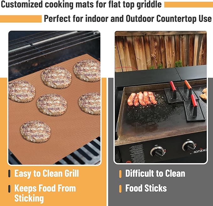 UNCO- Copper Grill Mats for Outdoor Grill, 28" x 17.8", 2 Pack, Nonstick Reusable Grilling Mats for Outdoor Grill, BPA and PFOA Free with PTFE-Fiberglass Coating