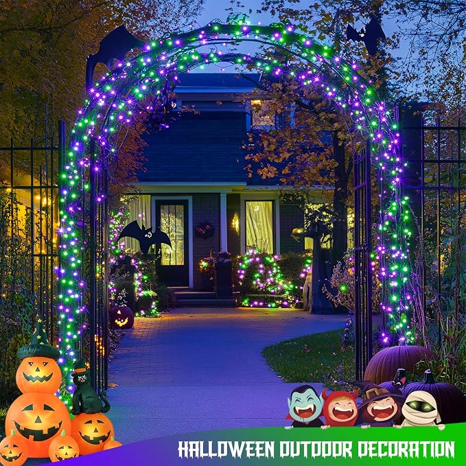 JMEXSUSS 2 Pack Solar Halloween Lights, Total 200LED 66FT, Purple and Green