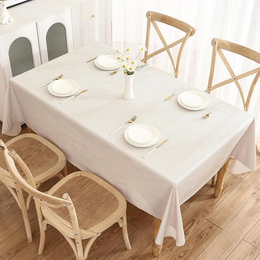 Walrus Heavy Duty Vinyl Tablecloth with Flannel Backing Waterproof Oil-Proof Plastic Table Cloth Stain-Resistant Wipeable Rectangle or Square Table Cover for Indoor and Outdoor (Weaving, 60X84 Inch)