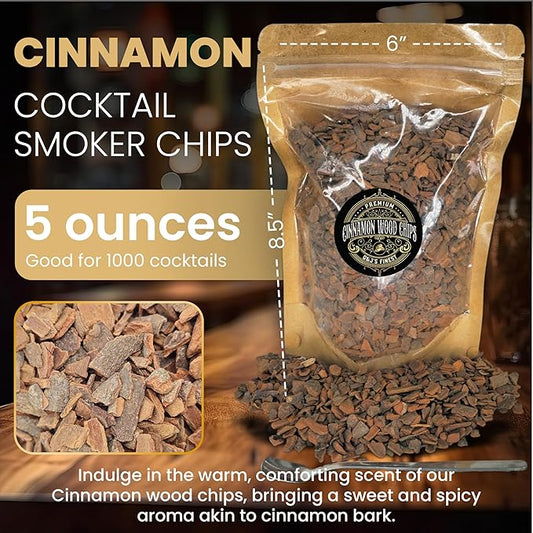 Cinnamon Wood Chips for Cocktail Smoker; Smoked Whiskey/Bourbon/Old Fashioned Drinks - Extra Fine Sawdust Shavings for Cocktail Smoking Guns, Smoke Box, BBQ - 5oz Gift Bag & Spoon By G&J's Finest