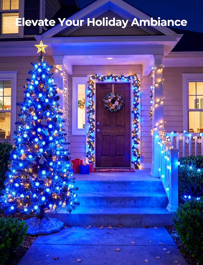 Brightown 50 LED Blue Flower Solar String Lights for Outside, 23FT Solar Christmas Lights Outdoor with 8 Modes, Fairy Lights Decorative for Yard Garden Fence Porch Tree Party Wedding