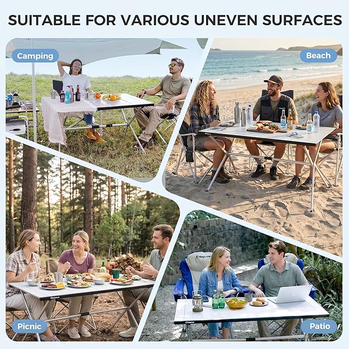 KingCamp Camping Table Roll up Aluminum Folding Table Lightweight Large Portable Foldable Camp Table for Picnic Camping Barbecue Backyard Beach Tailgate Indoor Outdoor, 4-6 Person, Support 176lbs