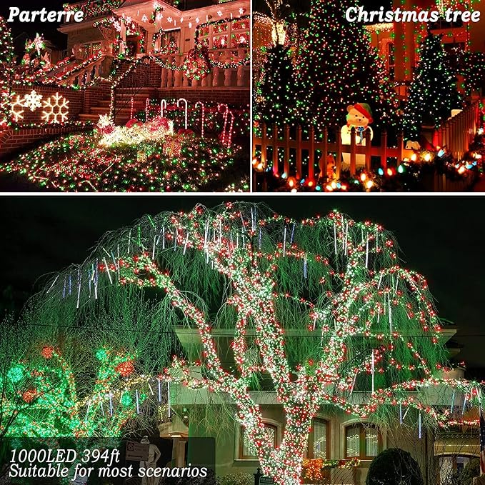 KNONEW 403ft 1000 LED String Lights Outdoor Christmas Lights 8 Modes & Timer Fairy Light Plug in Waterproof LED String Lights for Xmas Yard Tree Wedding Party Holiday Decorations (Red and Green)