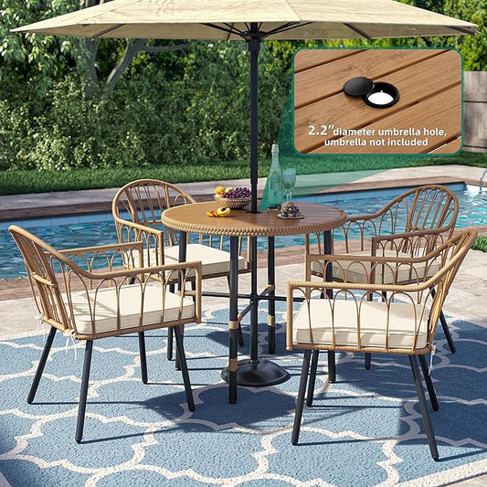 YITAHOME Patio Dining Set with Umbrella Hole for 4, Wicker Outdoor Dining Set 5pcs, Rattan Patio Dining Furniture Sets, Outdoor Table and Chairs Set for Patio Backyard Balcony Garden
