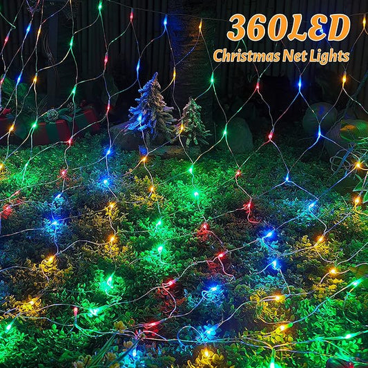 HEYFUNi Net Mesh String Lights, 360LED Multicolor Light Bulbs, 8 Lighting Modes, for Indoor Outdoor, Curtain, Christmas Tree, Bush, Party, Wedding, Fairy, Wall Decor (13 ft x 5 ft,Multicolor)