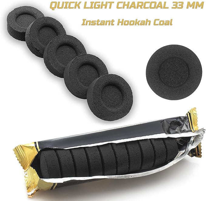 Charcoal Briquettes – 100-Pack Hookah Coals – Instant Light Coals for Incense, Hookah Set – 45-min Slow Burning – Low Smoke Charcoal Discs – Flavorless and Odorless