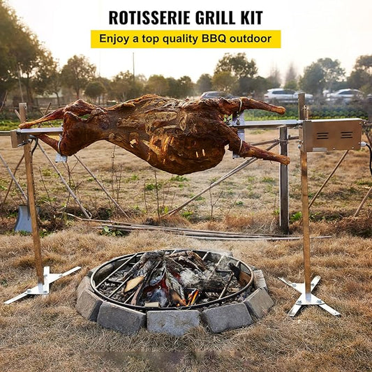 VBENLEM 46'' Electric BBQ Rotisserie Grill Kit,Max Capacity 90 LB ,Automatic 32W Motor and Height Adjustable Stainless Steel Roaster Stand for Pig Rotisserie Hog Lamb Outdoor Party Campfire Barbecue