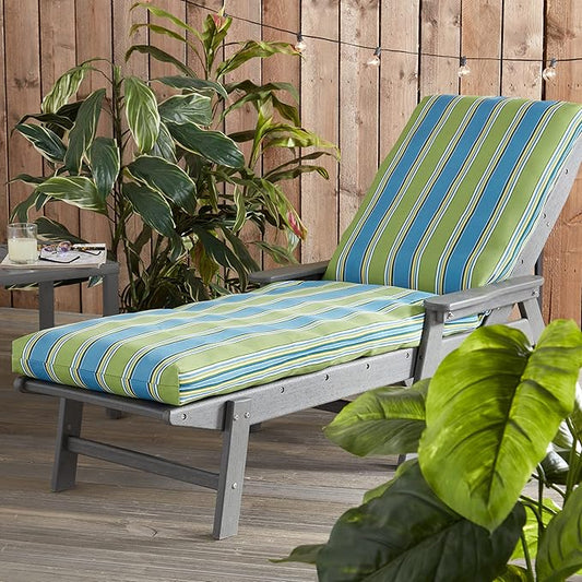 Outdoor Reversible Chaise Lounge Chair Cushion, Belize Stripe