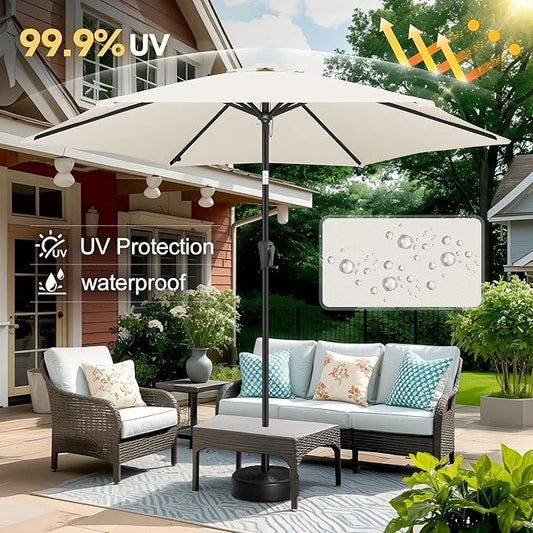 FLAME&SHADE 10ft Patio Umbrella - Outdoor Umbrella with 6 Sturdy Ribs, Push Button Tilt and Crank, UV Protection Table Market Umbrella for Pool, Porch๏ผGarden, Deck, Backyard(Ivory)