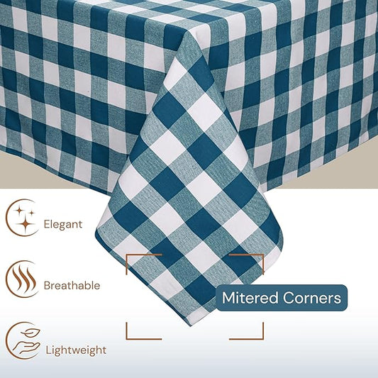 Buffalo Plaid Check 52"x70" Tablecloth 100% Cotton Washable Rustic Rectangle Table Cover Decorative for Gifts, Dining, BBQ, Buffet Parties & Camping - Teal