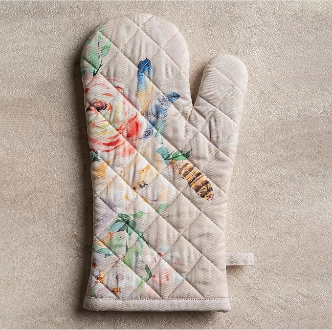 Maison d'Hermine Oven Gloves 100% Cotton Oven Mitt 7" x 13" with Loop Heat Resistant BBQ Cooking Gloves Baking Grilling Kitchen Hotel Home Farmhouse Spring Summer (Pack of 1, Ibiza - Beige)
