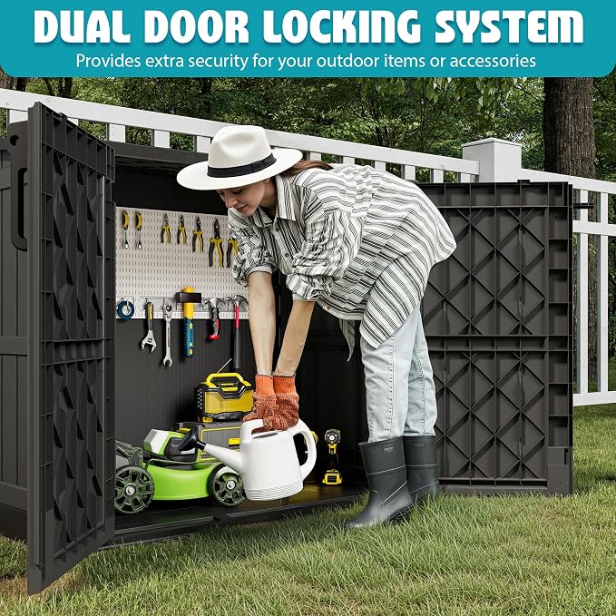 Horizontal Outdoor Storage Shed 36 Cu Ft with Lockable Doors, Portable Outdoor Storage Box -Waterproof Outdoor Storage Cabinet for Backyard