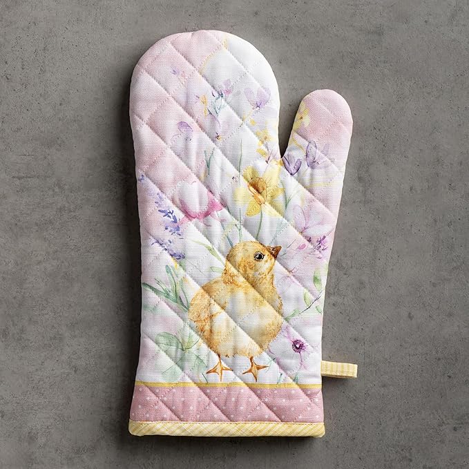 Maison d'Hermine Oven Gloves 100% Cotton Oven Mitt 7" x 13" with Loop Heat Resistant BBQ Cooking Gloves Baking Grilling Kitchen Hotel Home Farmhouse Spring Summer (Pack of 1, Easter Zest)