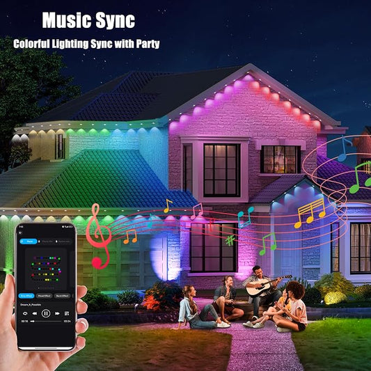YOSION 60ft Smart Permanent Outdoor Lights, 30 RGB LED Light Bulbs with APP/Remote Control, IP67 Waterproof Eave Lights for House Roof Garden Christmas Decor