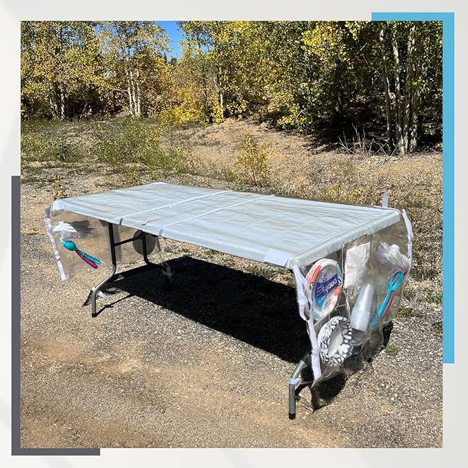 Water-Resistant Vinyl Cover - Reusable, Built-in Compartments for Plates, Cutlery & Dining Essentials – Fits 5 & 6 ft Tables – Perfect for Picnics, BBQs, Outdoor & Indoor Gatherings