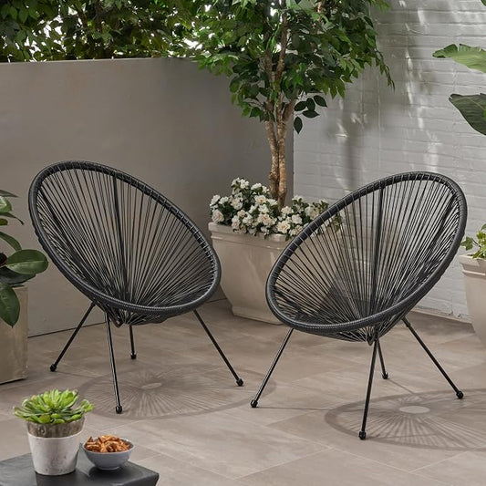 Christopher Knight Home Outdoor Hammock Weave Chair with Steel Frame (Set of 2) - Black Finish