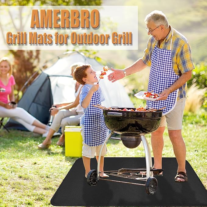 Grill Mats for Outdoor Grills - Fireproof Grill Matt for Outdoor Deck Protector for Gas, Charcoal Grills, Oil-proof Griddle Accessories Compatible with Blackstone, Weber, Royal Gourmet, 65 x 36 in