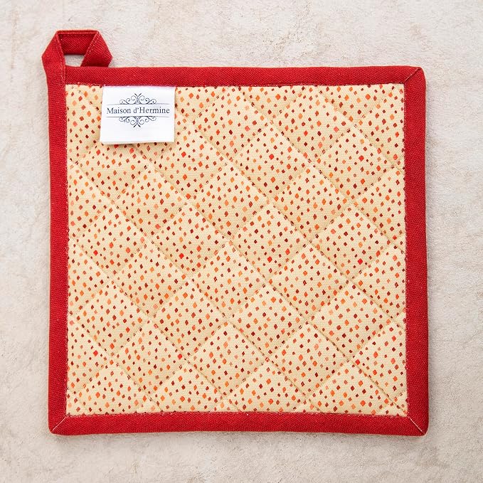 Maison d' Hermine Pot Holders 100% Cotton Potholders (8" x 8", Pack of 2) | Heat Resistant Hot Pads with Loop BBQ Cooking Baking Hotel Kitchen Handling Hot Pans Thanksgiving Christmas - Kalahari